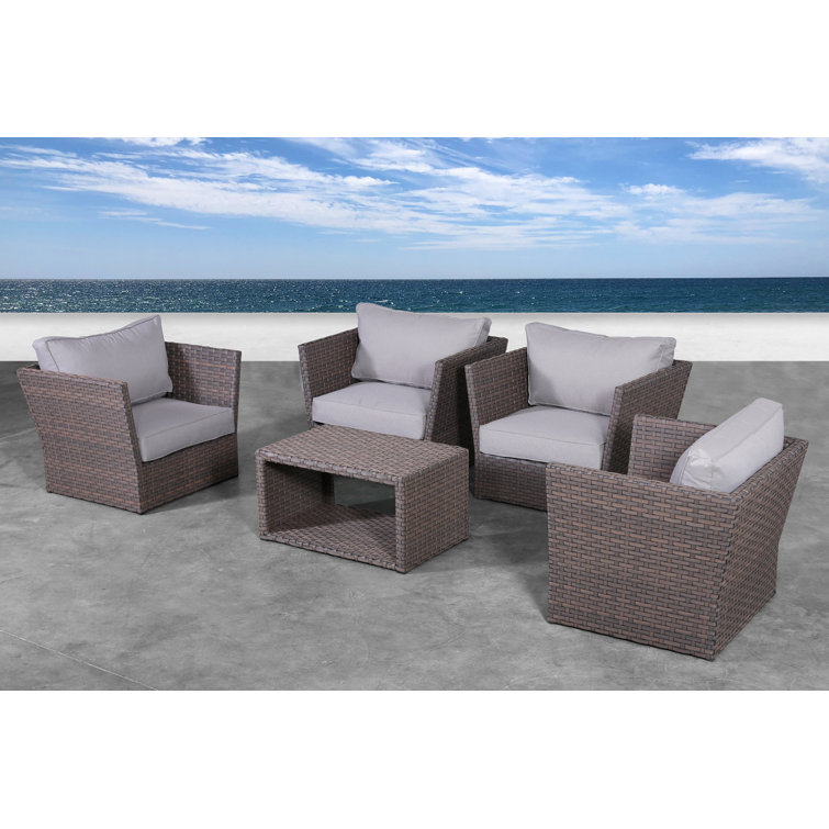 Mercury Row® Annia Wicker/Rattan 4 Person Seating Group with Cushions